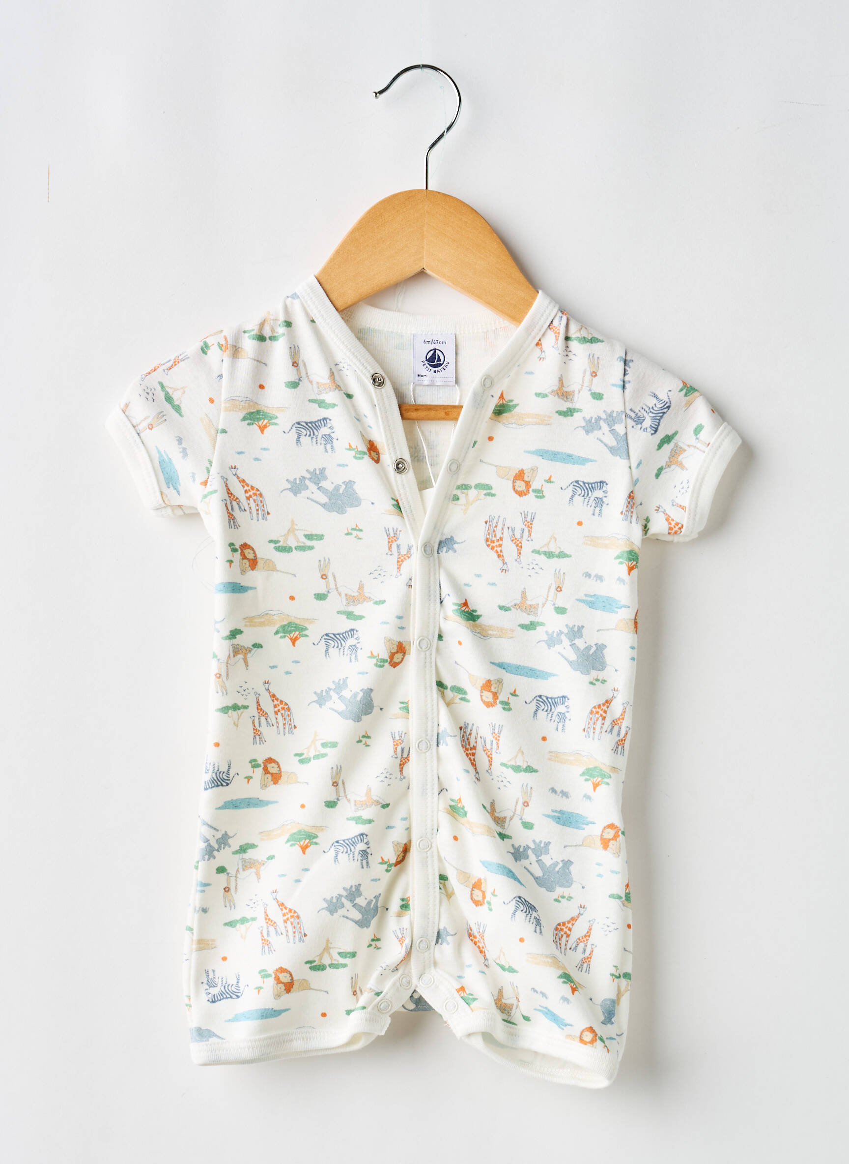 Combishort imprimé fantaisie manches courtes blanc PETIT BATEAU garçon