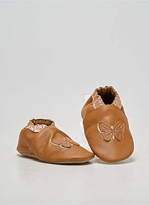 Chaussons/pantoufles matière lisse bout rond marron ROBEEZ fille