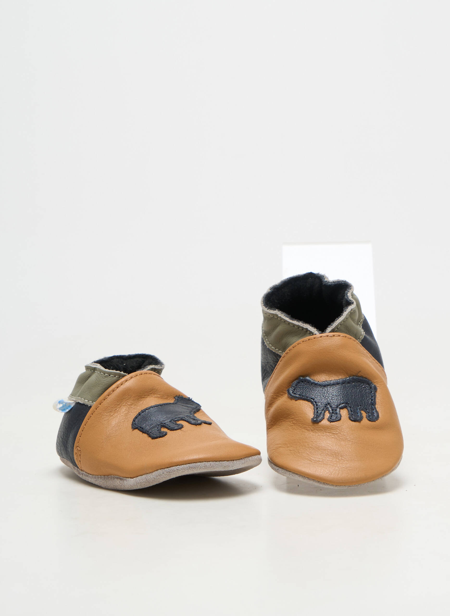 Chaussons/pantoufles matière lisse bout rond marron ROBEEZ garçon