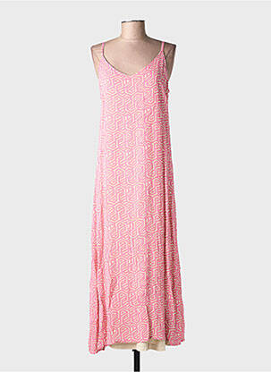 Robe longue imprimé fantaisie fines bretelles rose CREAM femme