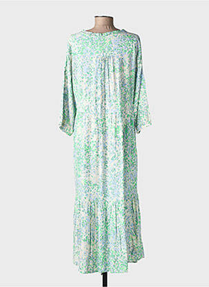 Robe longue imprimé fantaisie manches 3/4 vert CREAM femme