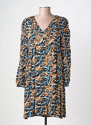 Robe mi-longue imprimé fantaisie manches longues marron LOLA ESPELETA femme
