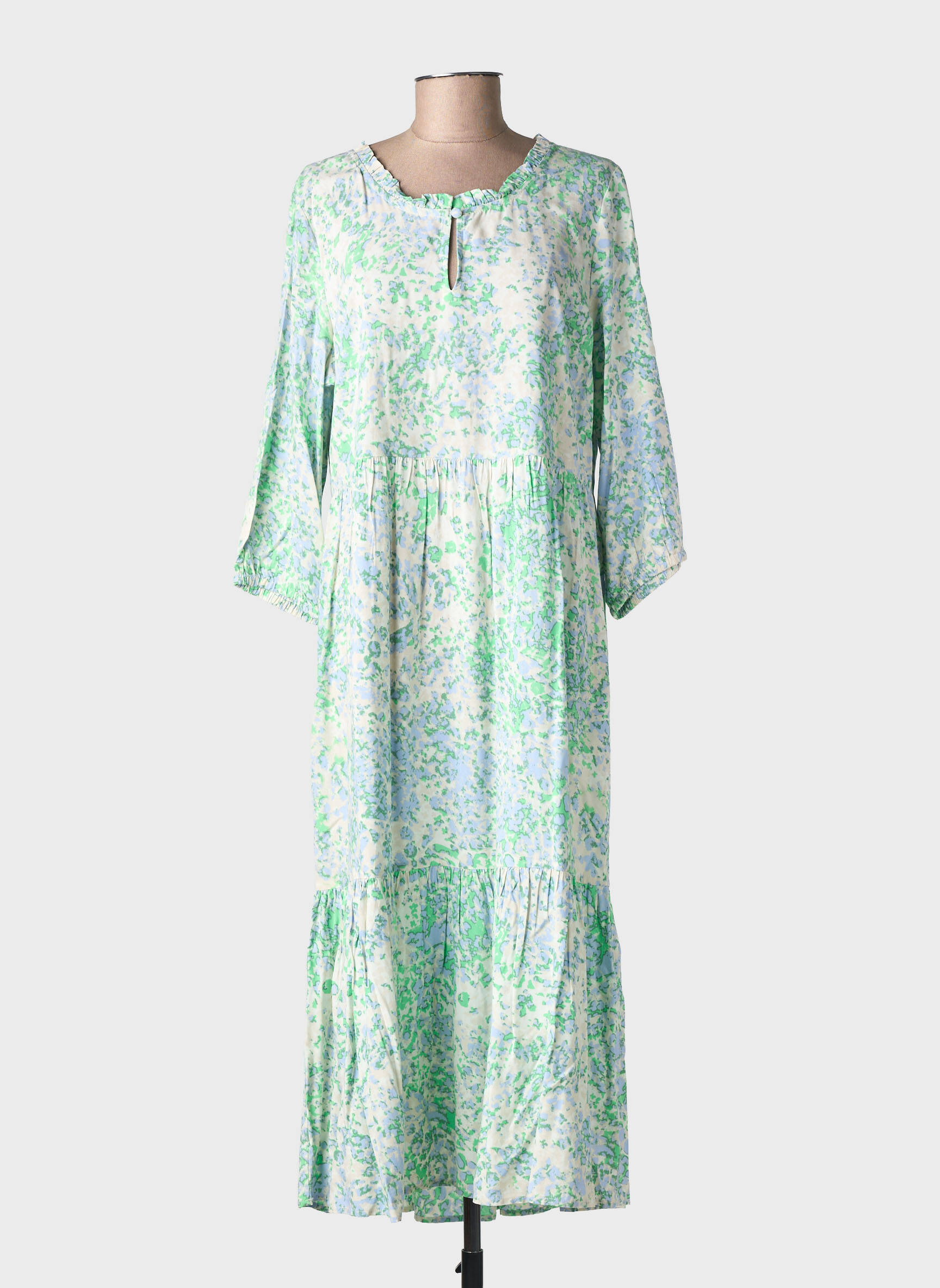 Robe longue imprimé fantaisie manches 3/4 vert CREAM femme