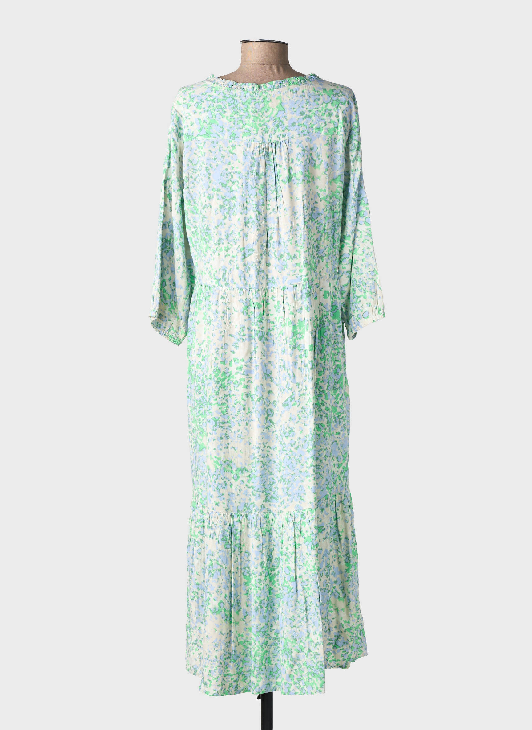 Robe longue imprimé fantaisie manches 3/4 vert CREAM femme