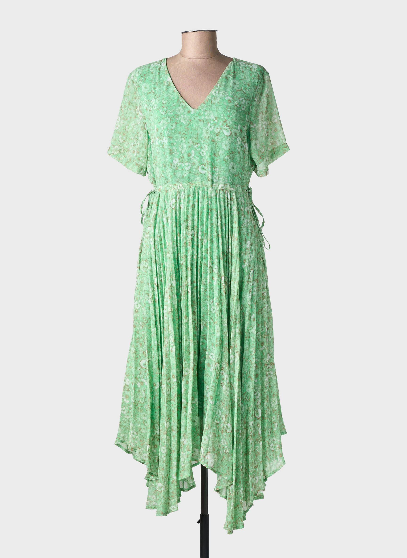 Robe longue imprimé fleurs manches courtes vert CREAM femme