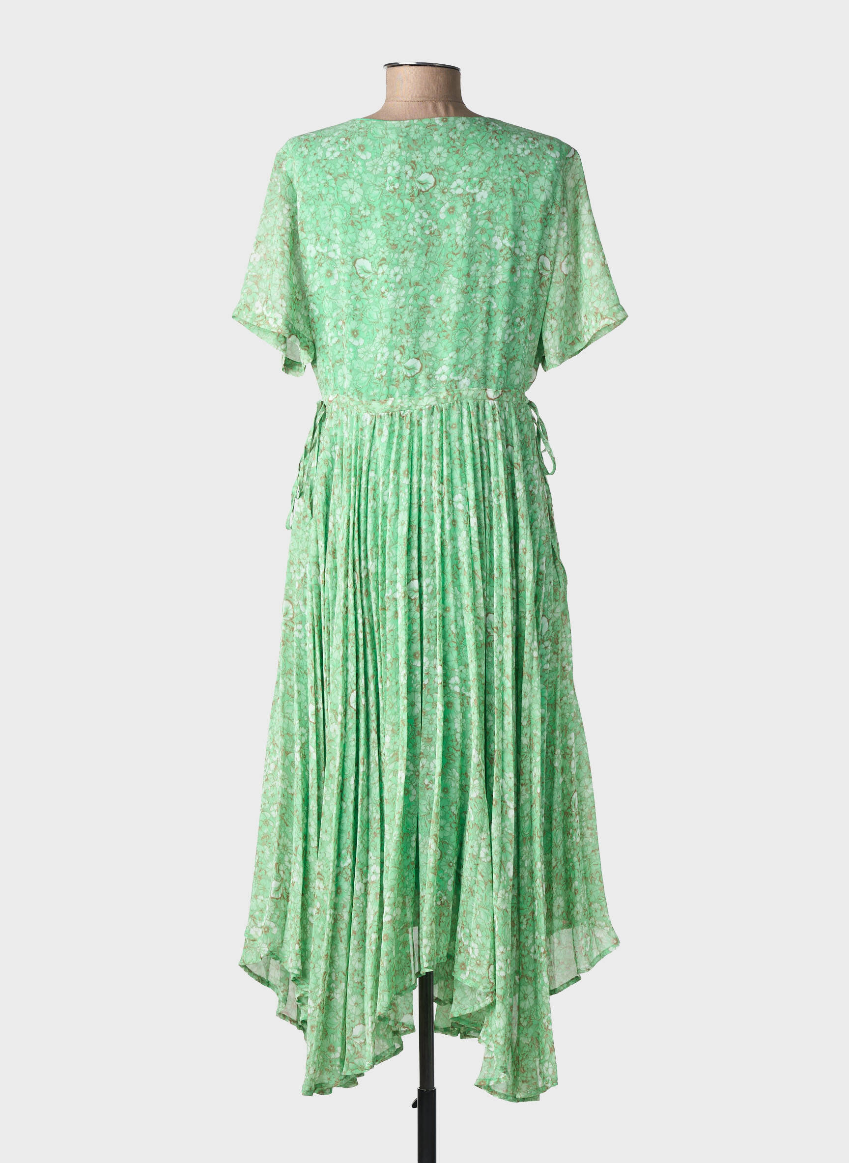 Robe longue imprimé fleurs manches courtes vert CREAM femme