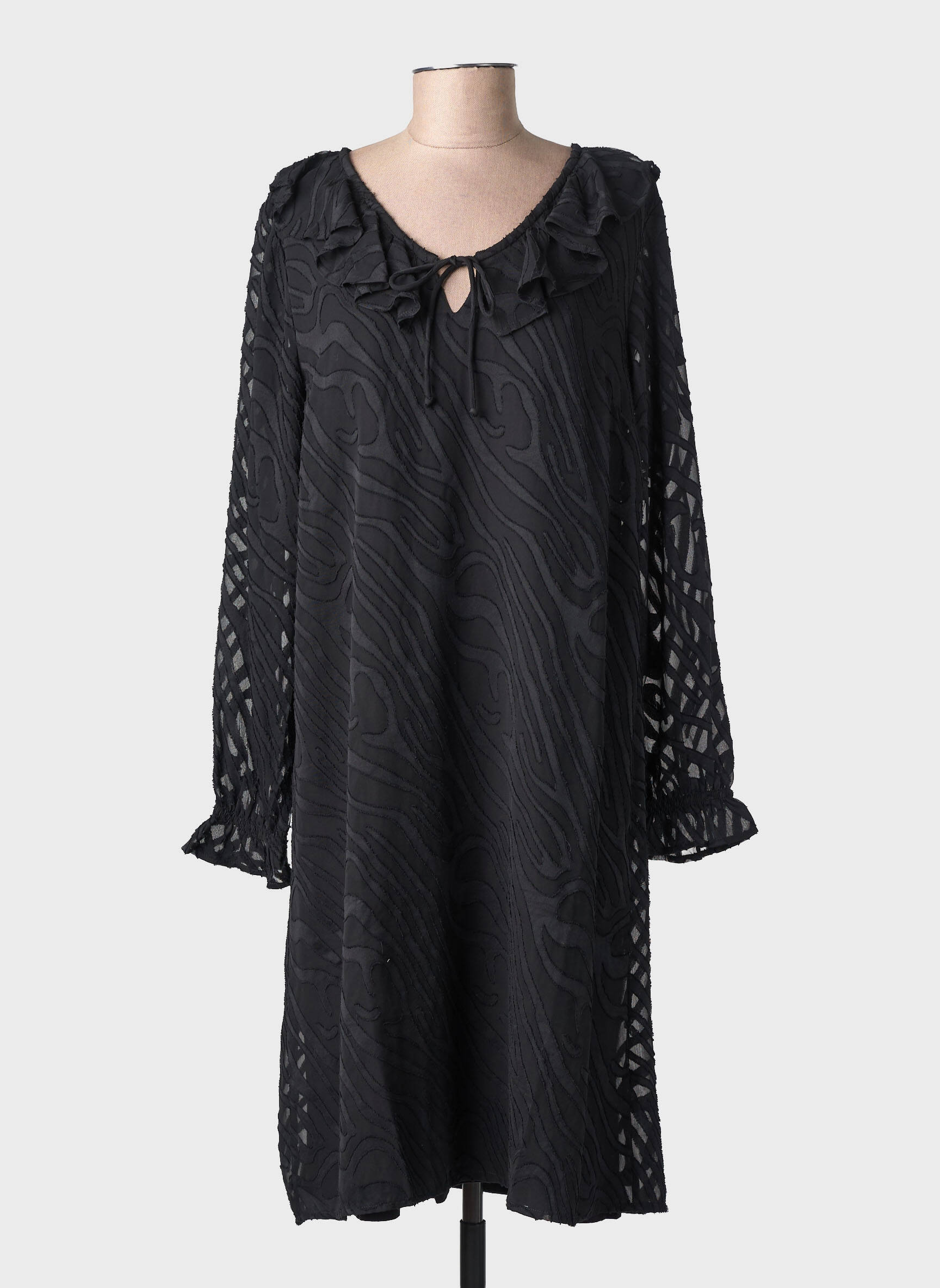 Robe mi-longue manches longues manches longues noir CREAM femme