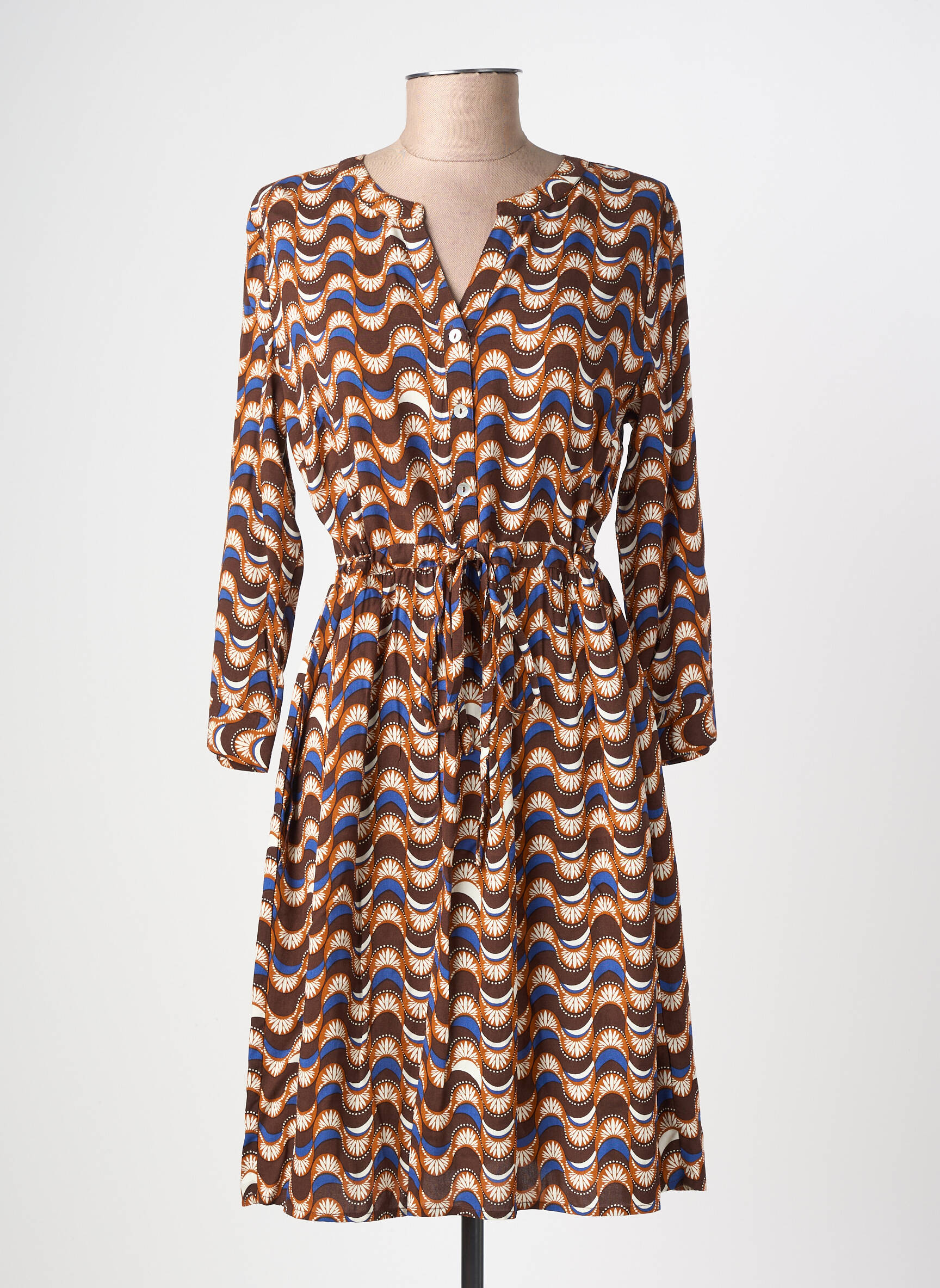 Robe mi-longue manches 3/4 manches 3/4 marron CREAM femme