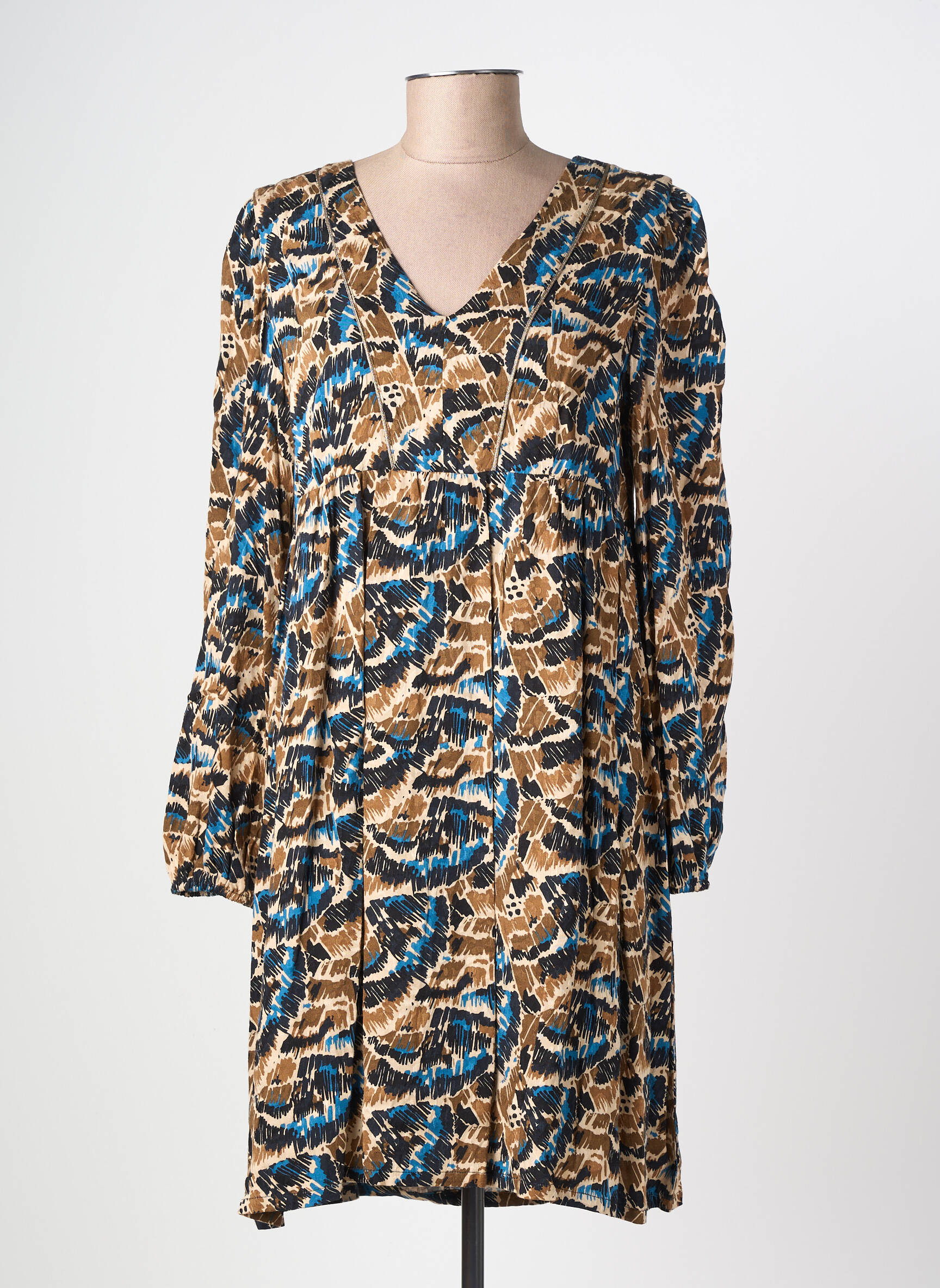 Robe mi-longue imprimé fantaisie manches longues marron LOLA ESPELETA femme