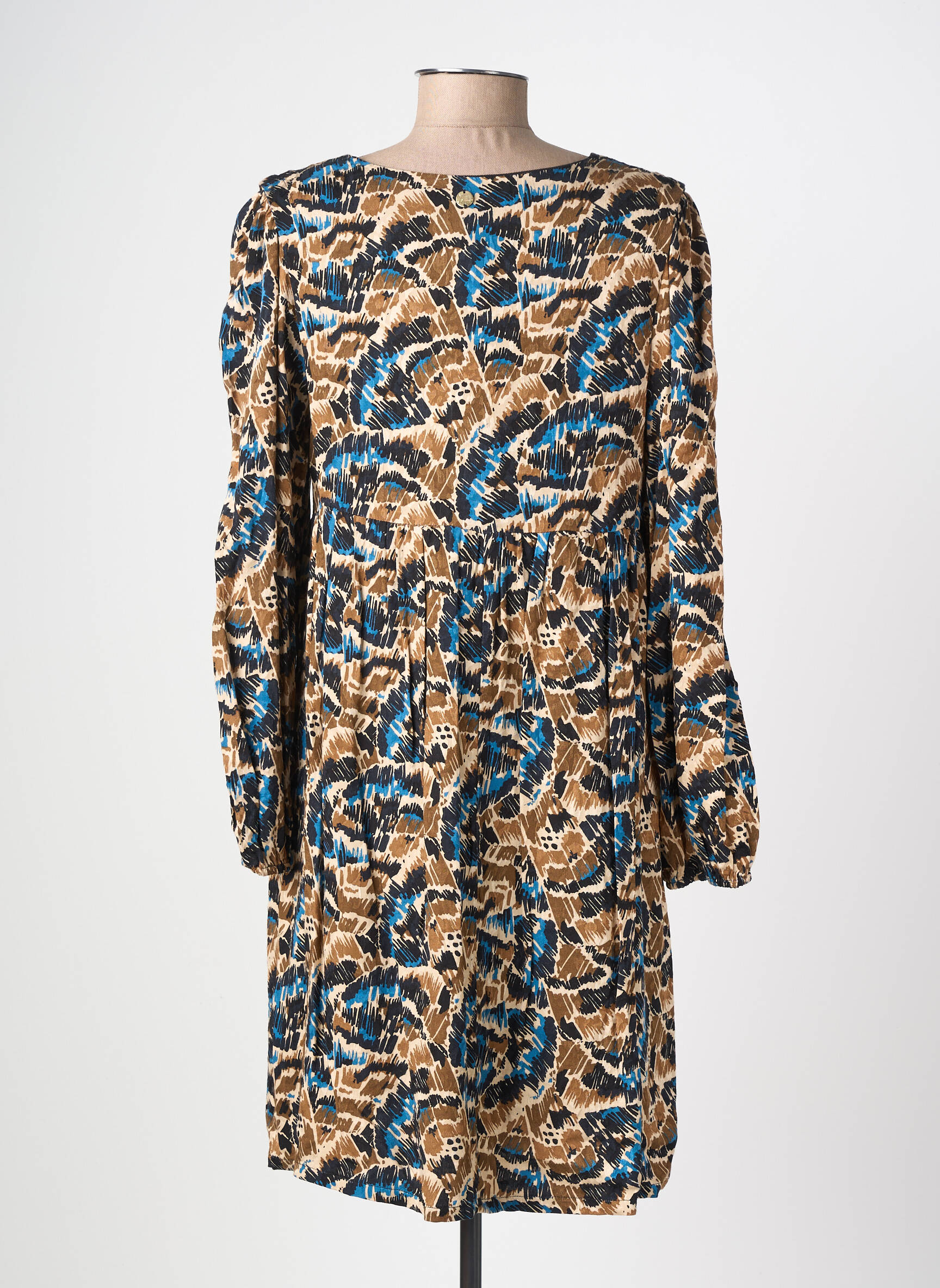 Robe mi-longue imprimé fantaisie manches longues marron LOLA ESPELETA femme