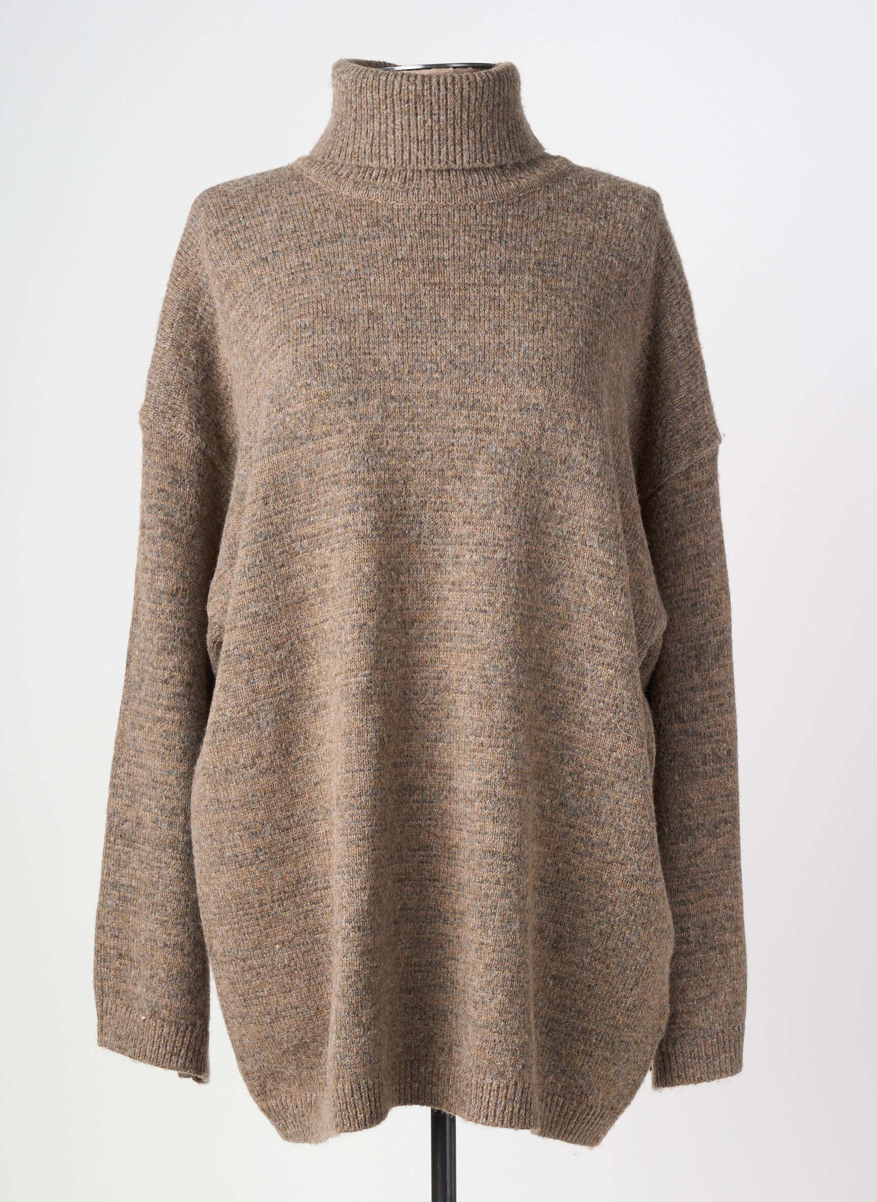 Pull col roulé maille grosse maille manches longues marron SOYACONCEPT femme