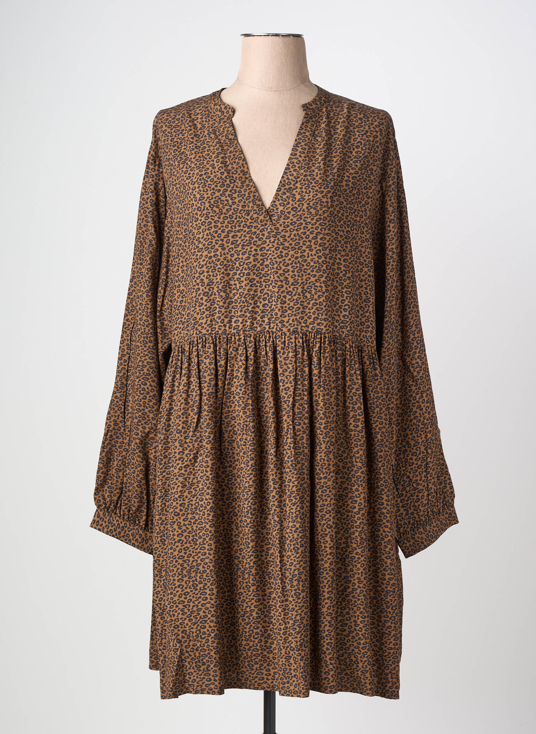 Robe mi-longue manches longues manches longues marron LOSAN femme