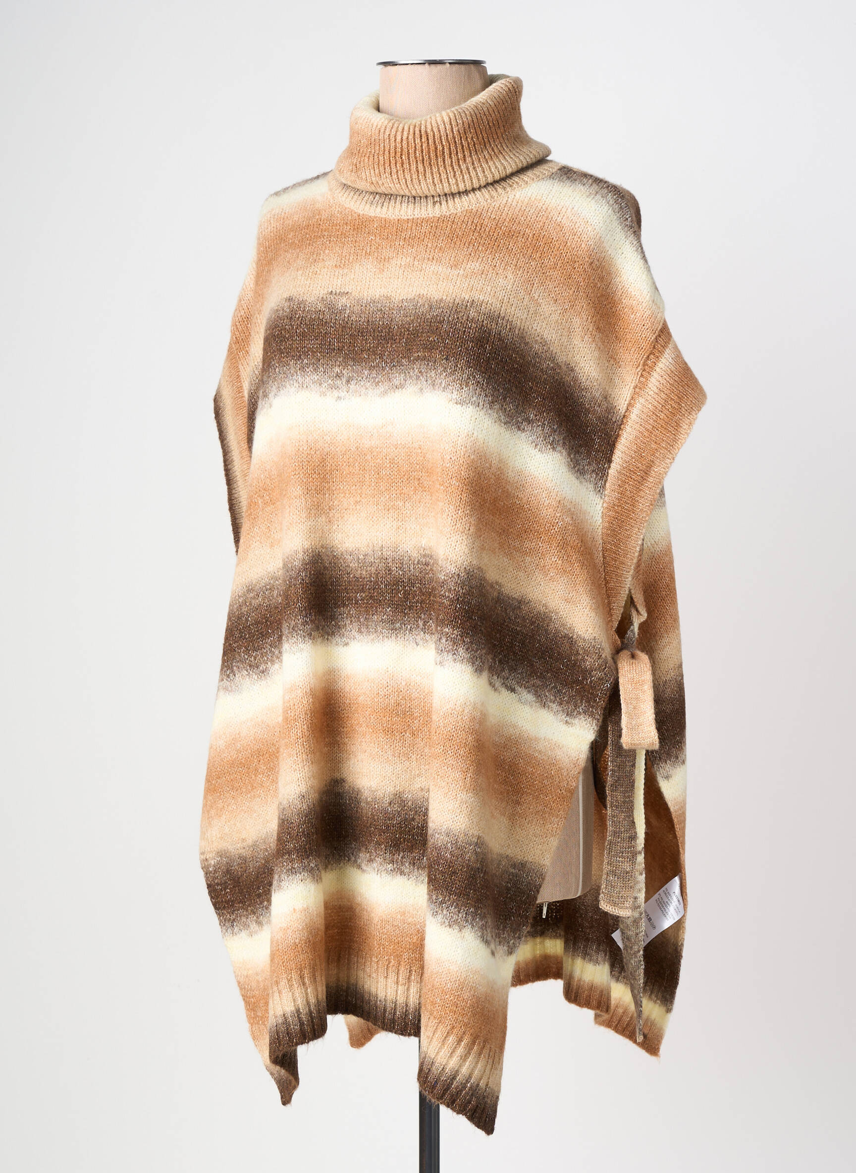 Pull tunique col roulé sans manche marron LOLA ESPELETA femme