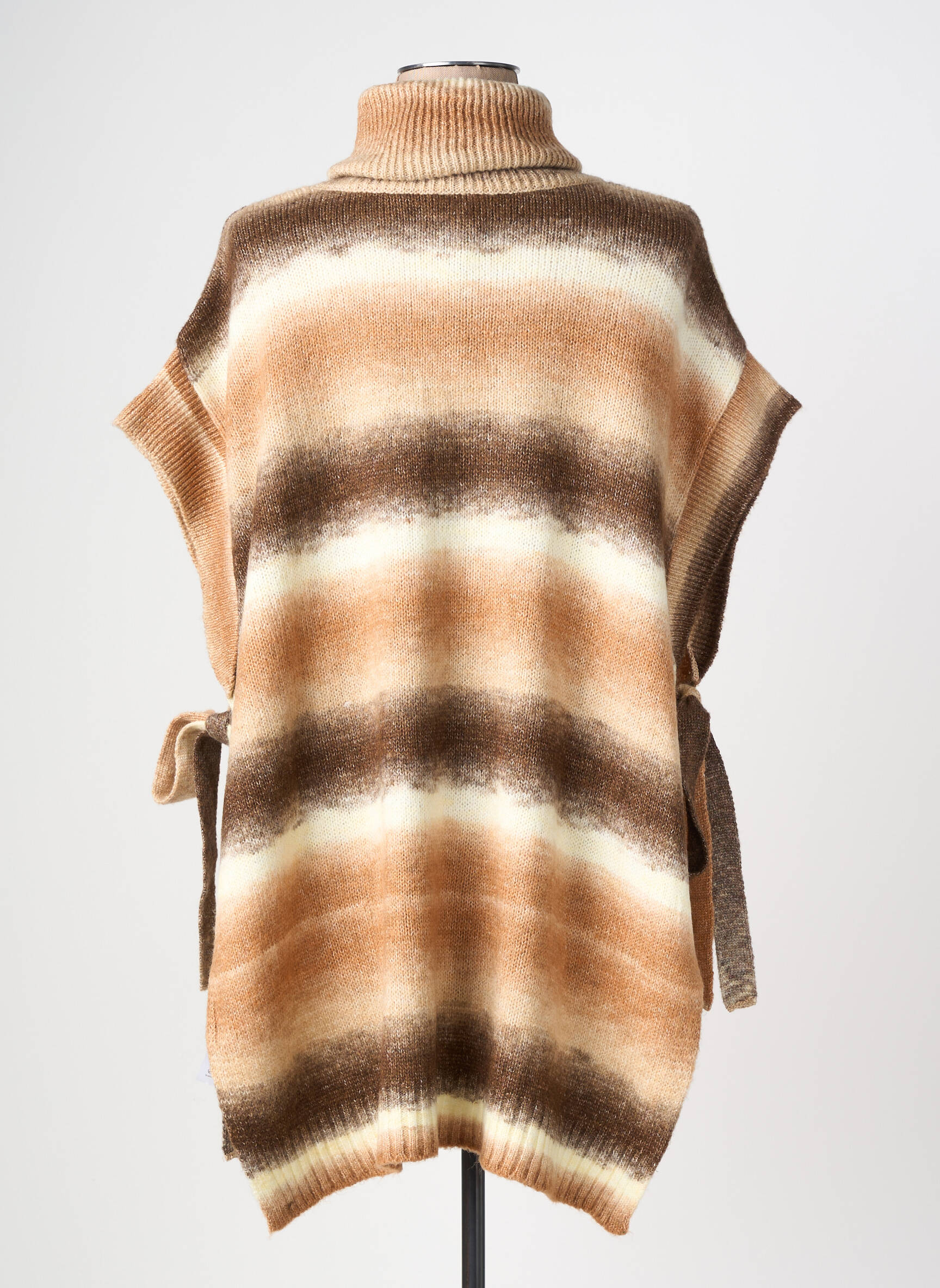 Pull tunique col roulé sans manche marron LOLA ESPELETA femme
