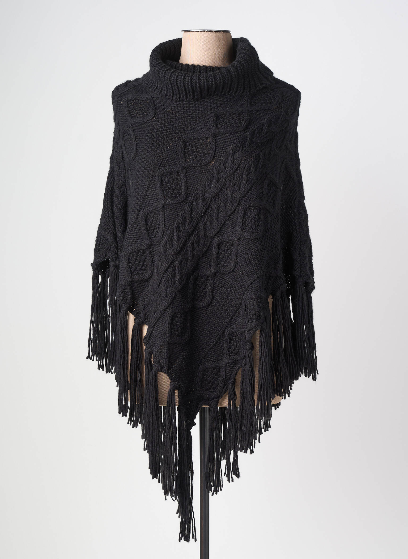 Poncho col roulé noir CREAM femme