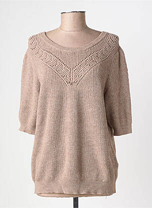 Pull maille souple et aérée manches 3/4 marron CREAM femme