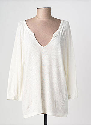 Top col v manches 3/4 blanc CREAM femme