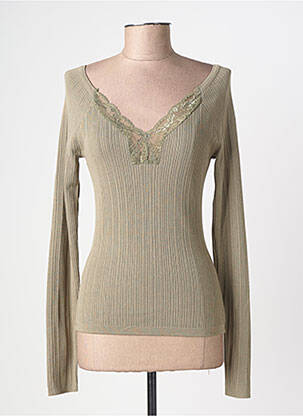 Pull coupe cintrée manches longues vert CREAM femme