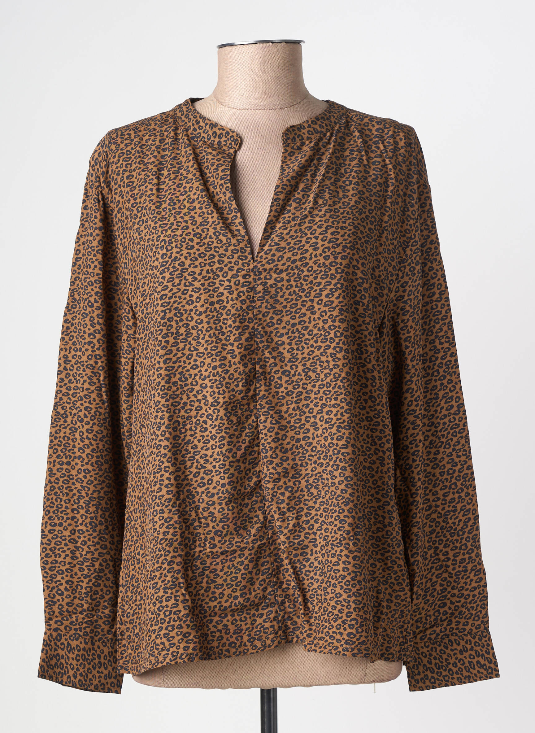 Blouse tissage popeline manches longues marron LOSAN femme