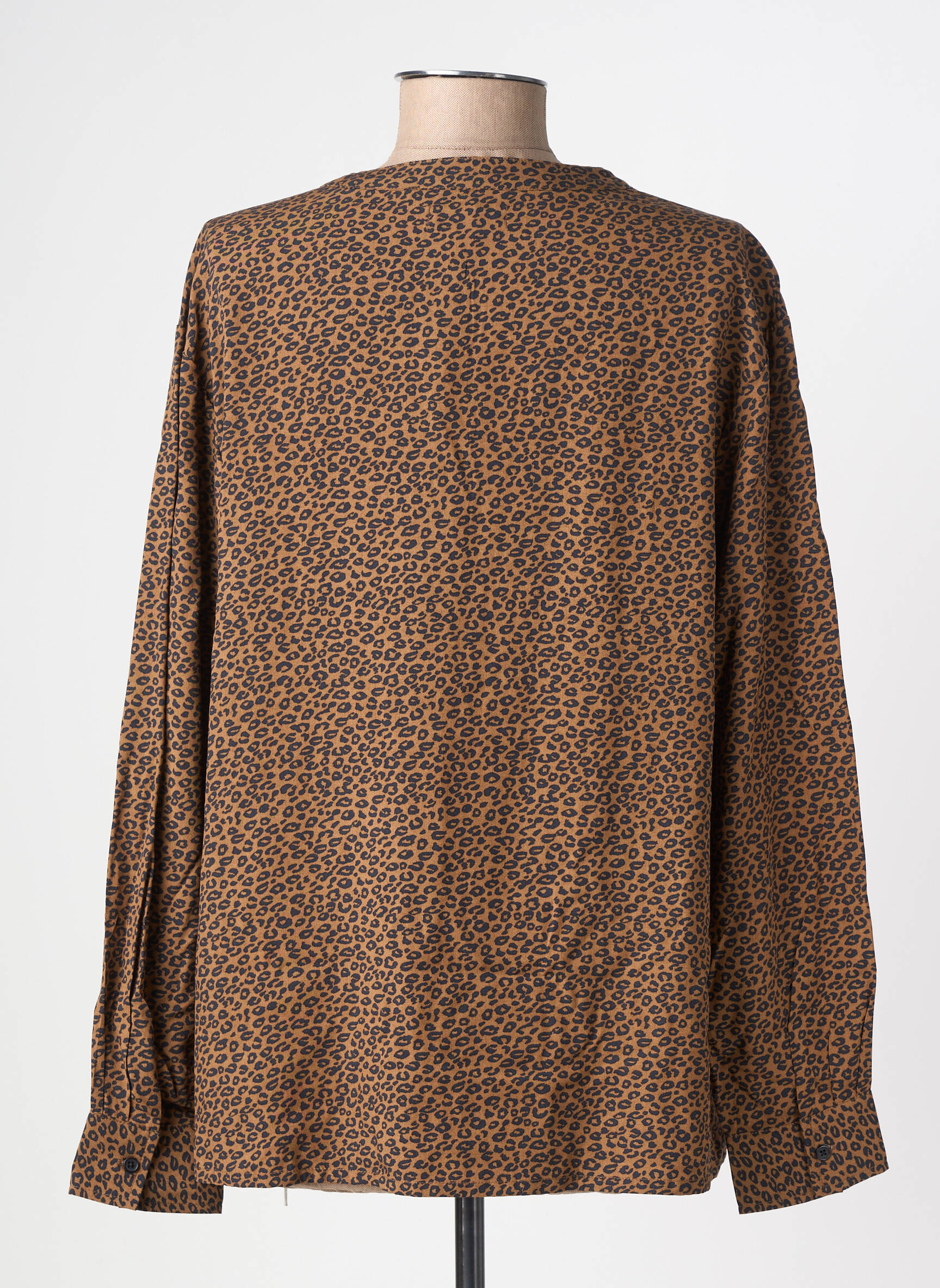 Blouse tissage popeline manches longues marron LOSAN femme