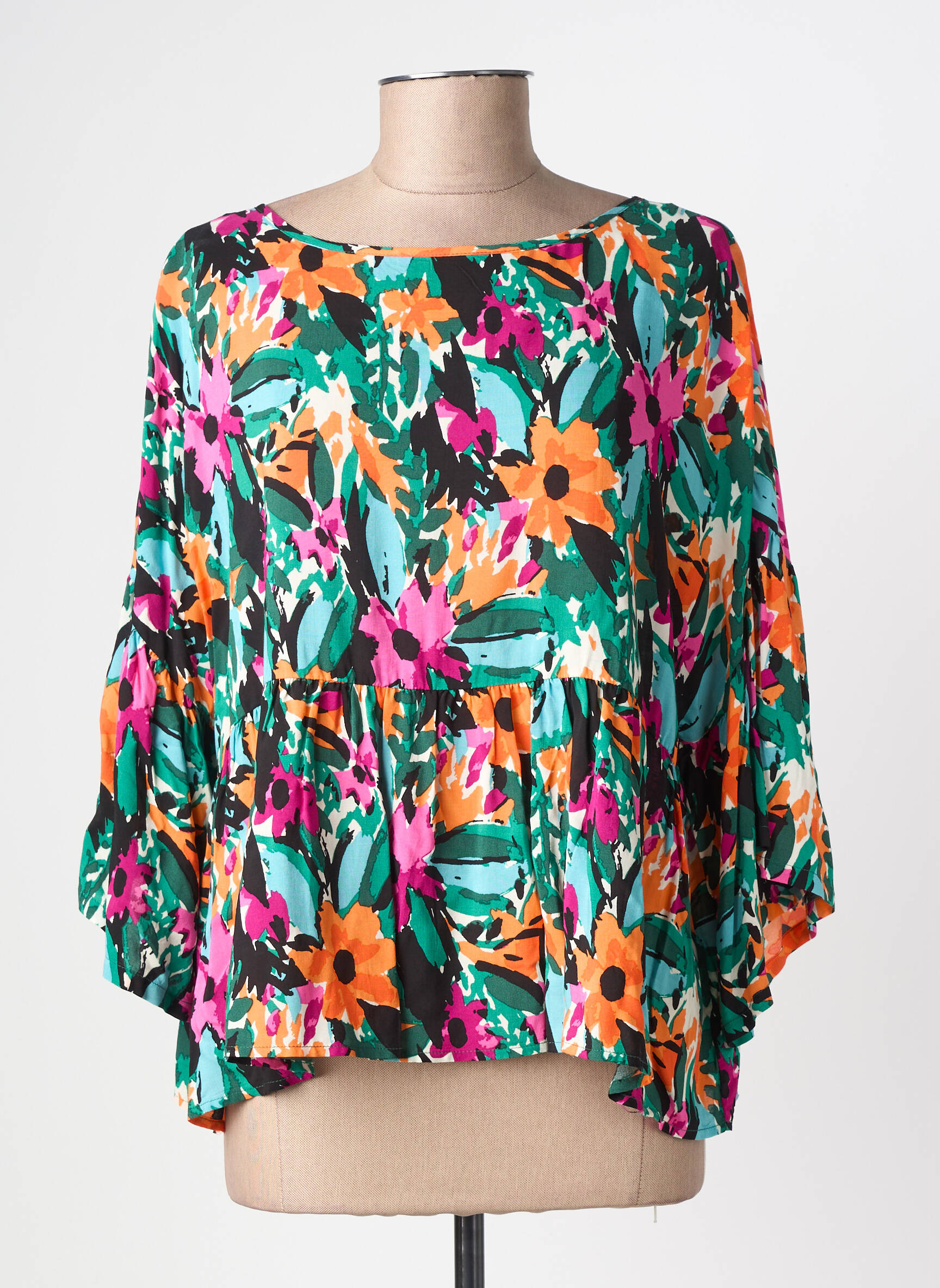 Top coupe fluide manches 3/4 vert LOLA ESPELETA femme