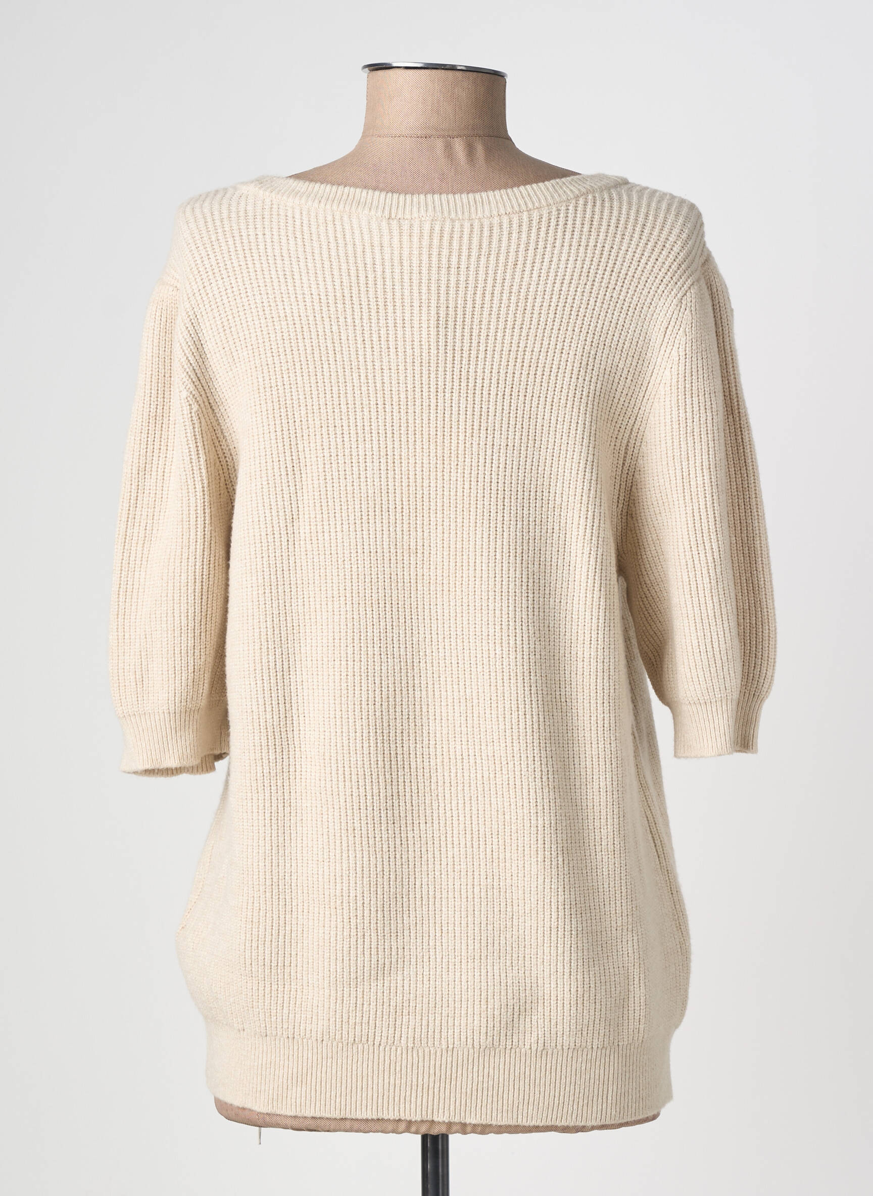 Pull maille souple et aérée manches 3/4 beige CREAM femme