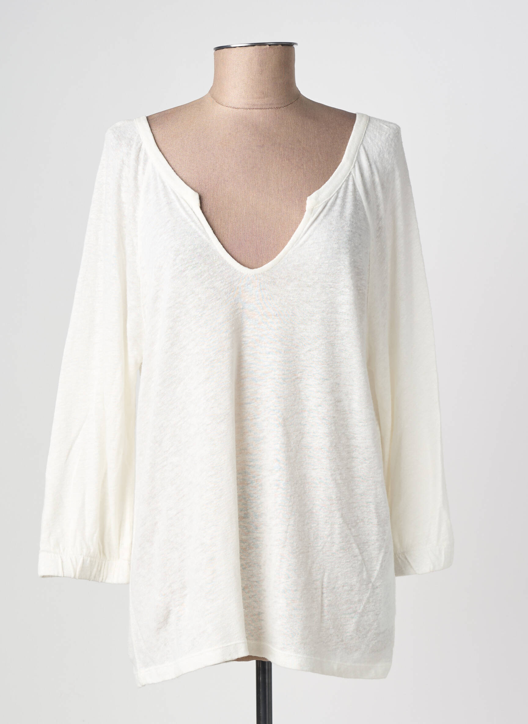 Top col v manches 3/4 blanc CREAM femme