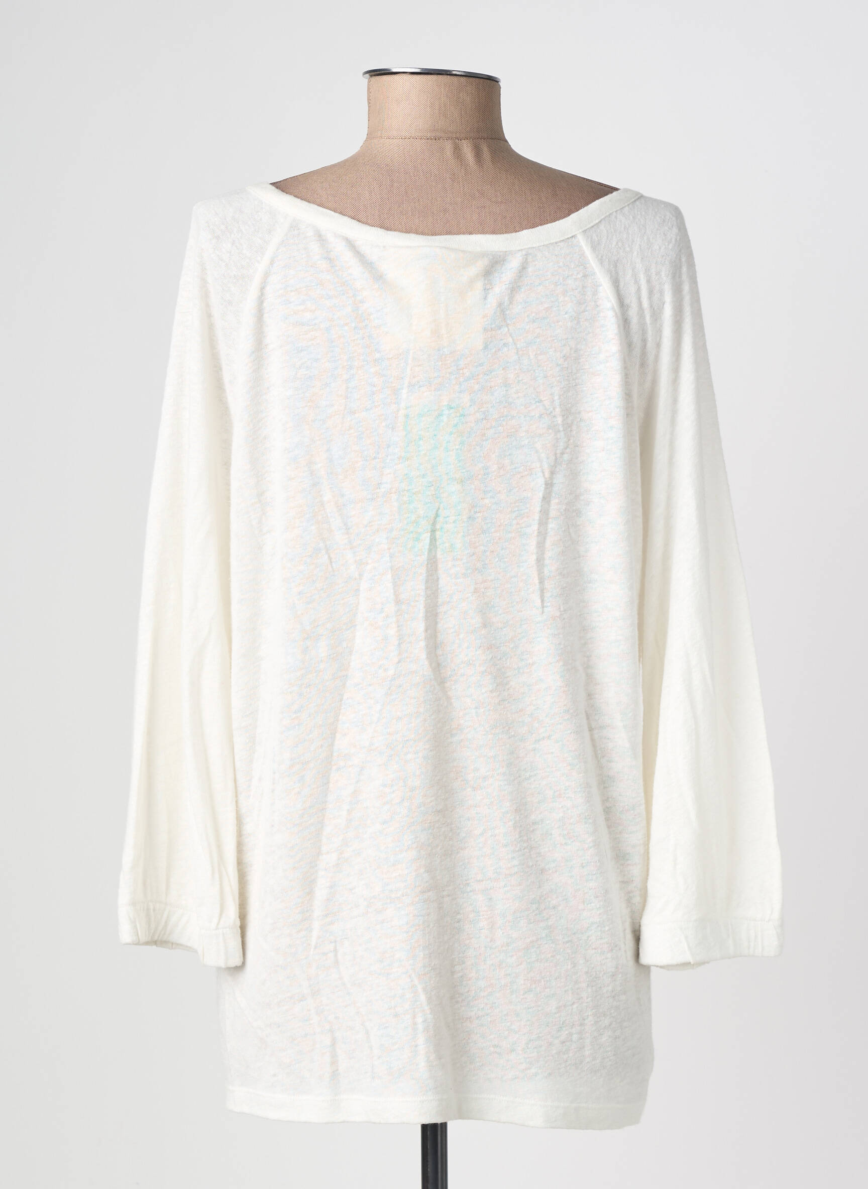 Top col v manches 3/4 blanc CREAM femme