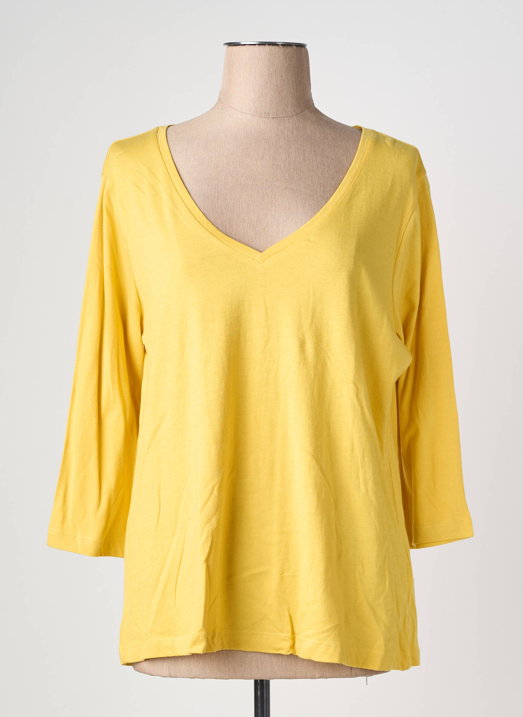 Top col v manches 3/4 jaune CREAM femme