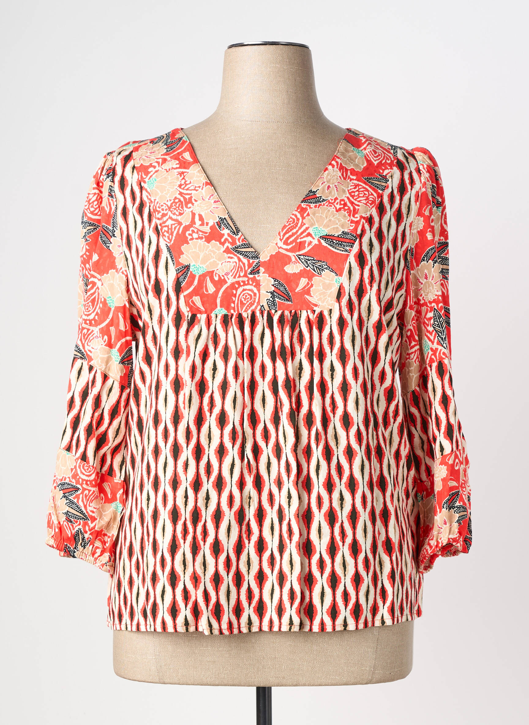 Top imprimé fantaisie manches 3/4 rouge LOLA ESPELETA femme