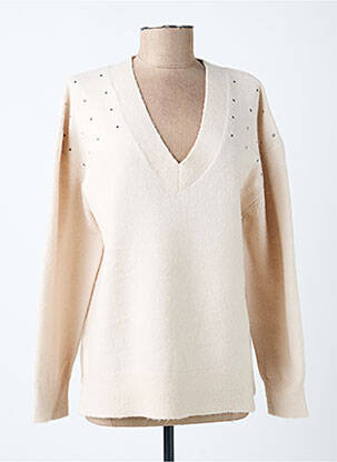 Pull col v manches longues beige LOSAN femme