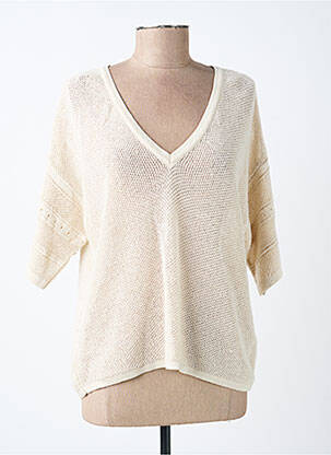 Pull coupe droite manches courtes beige LOLA ESPELETA femme