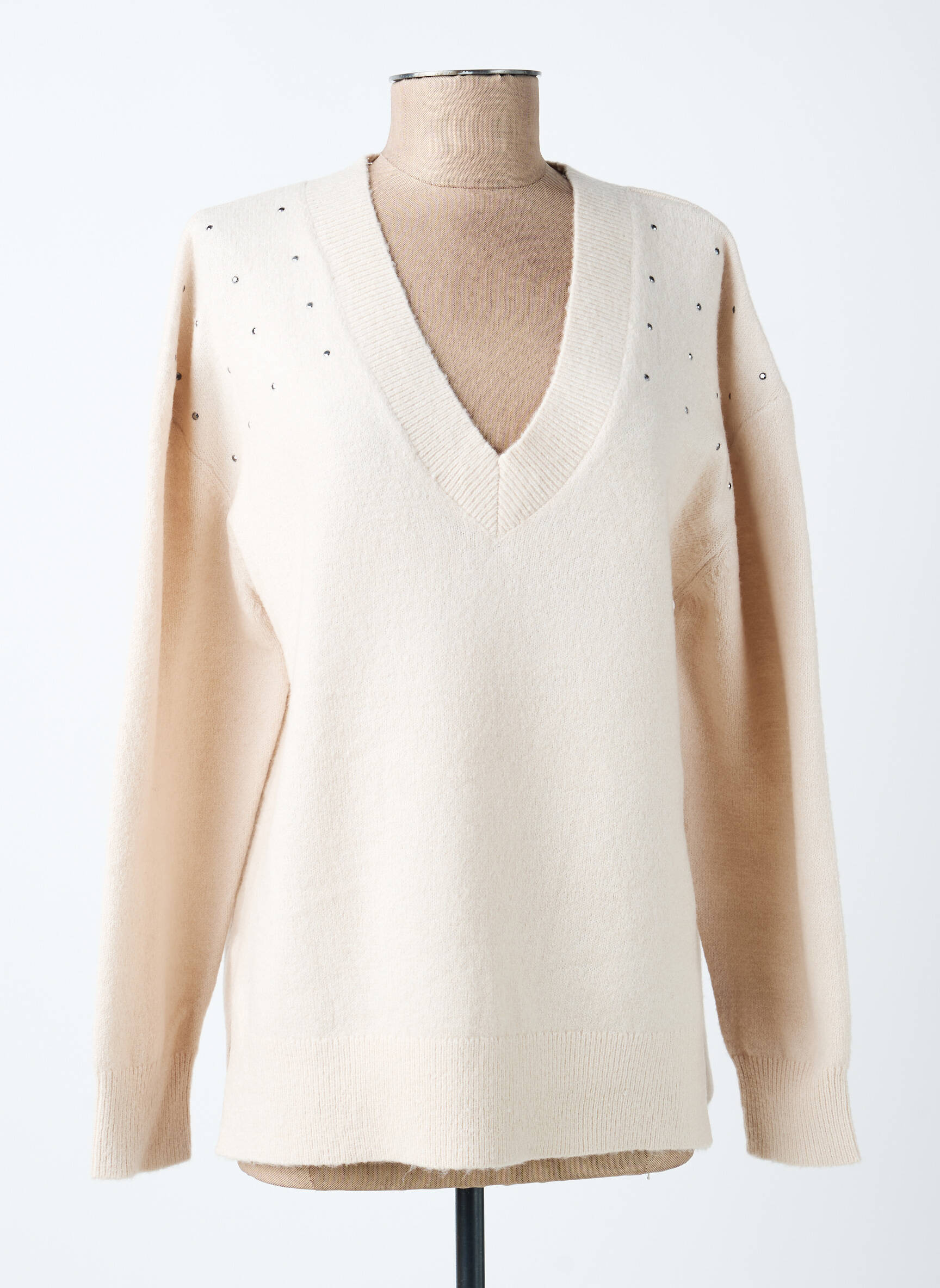 Pull col v manches longues beige LOSAN femme