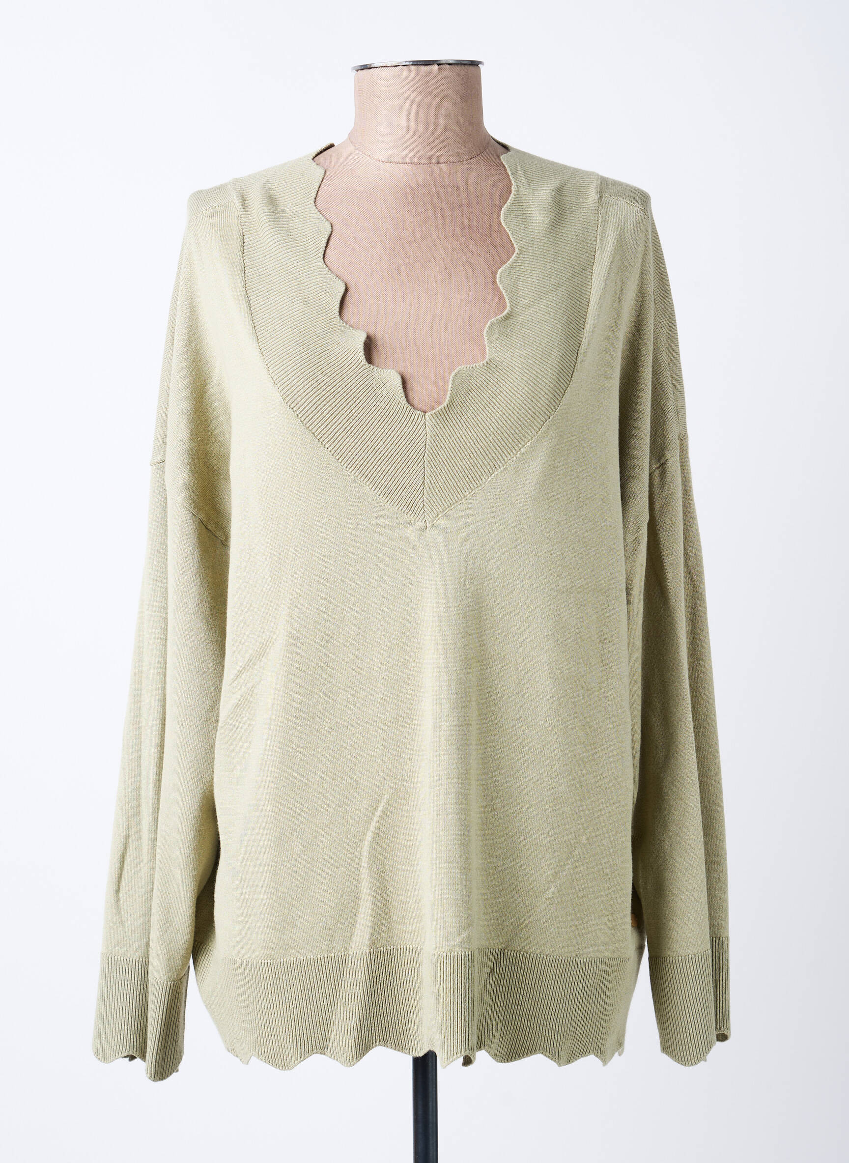 Pull col v manches longues vert CREAM femme