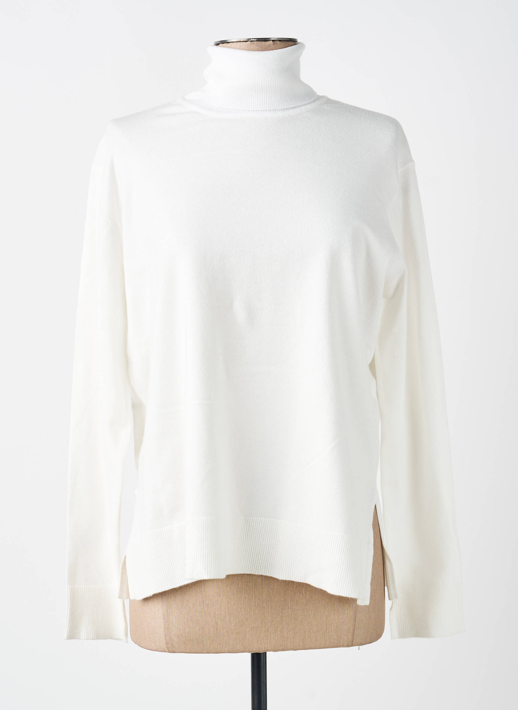 Pull col roulé coupe droite manches longues blanc LOSAN femme
