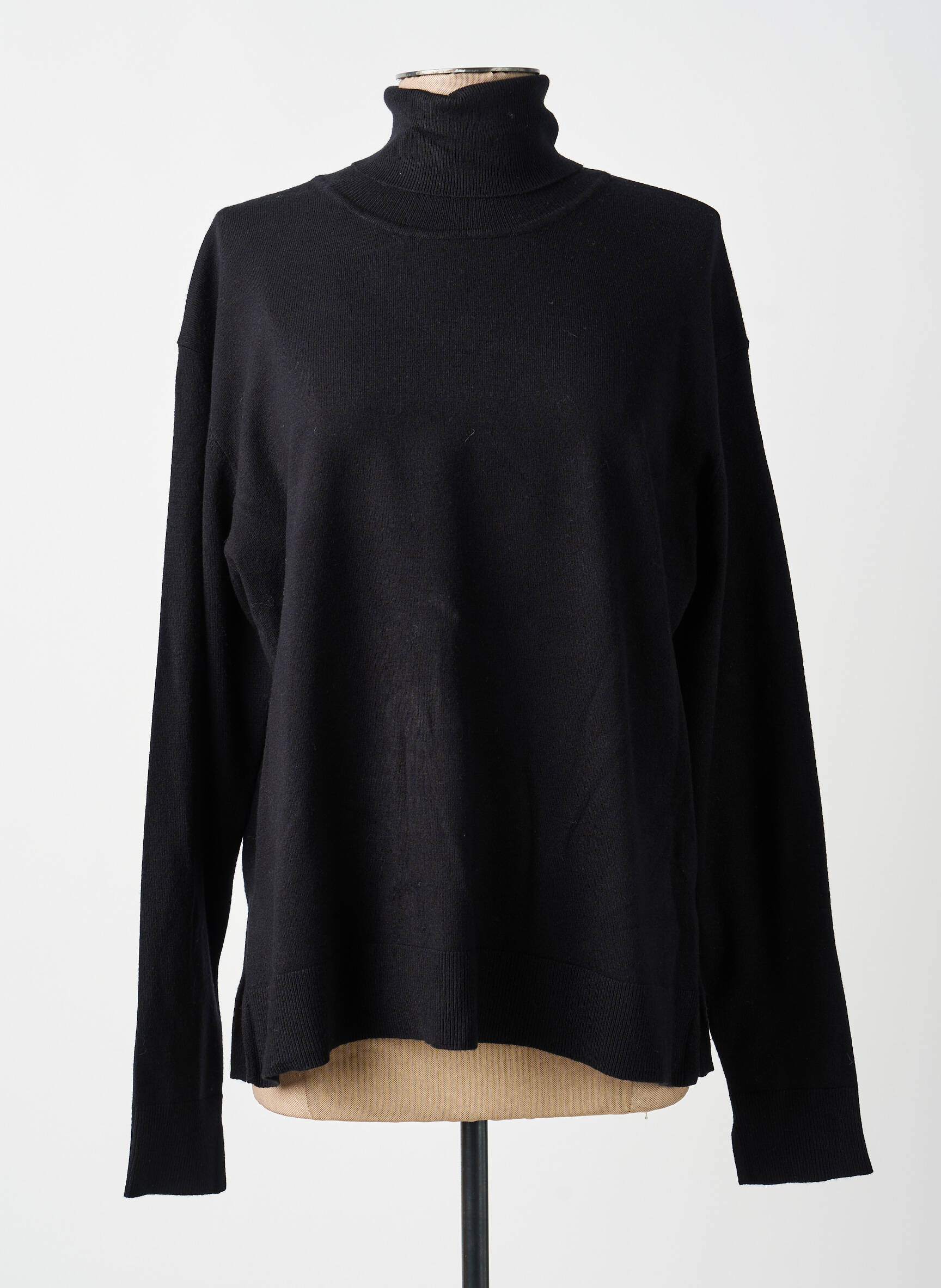 Pull col roulé coupe droite manches longues noir LOSAN femme