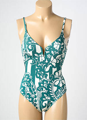 Maillot de bain 1 pièce effet matière satinée haut soutien-gorge moulé vert MARYAN MEHLHORN femme