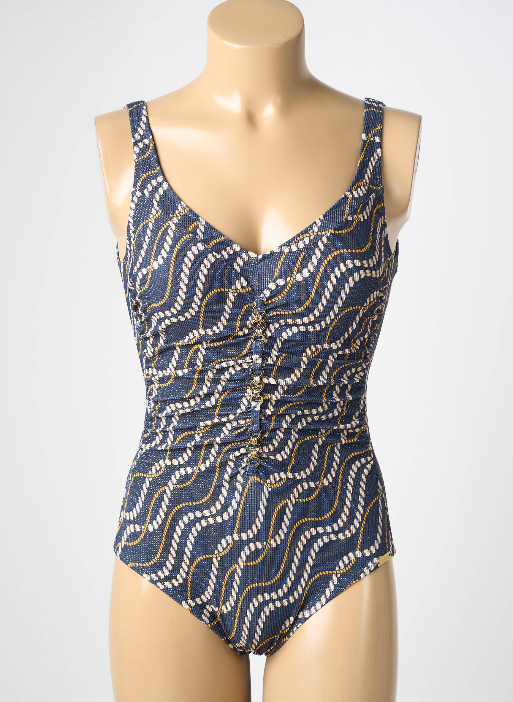 Maillot de bain 1 pièce imprimé fantaisie haut soutien-gorge moulé bleu CHARMLINE femme