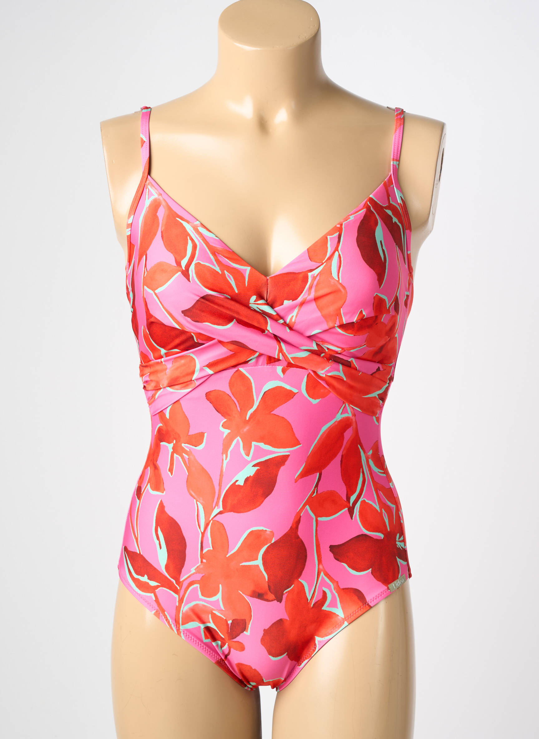 Maillot de bain 1 pièce effet matière satinée haut soutien-gorge moulé rose LIDEA femme
