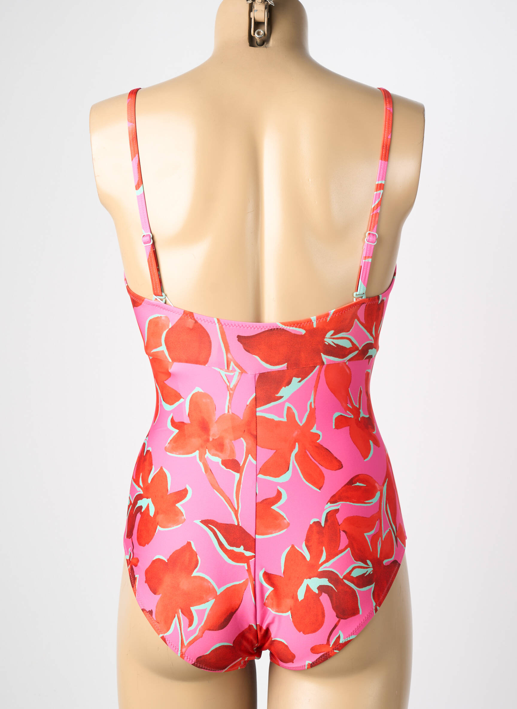Maillot de bain 1 pièce effet matière satinée haut soutien-gorge moulé rose LIDEA femme