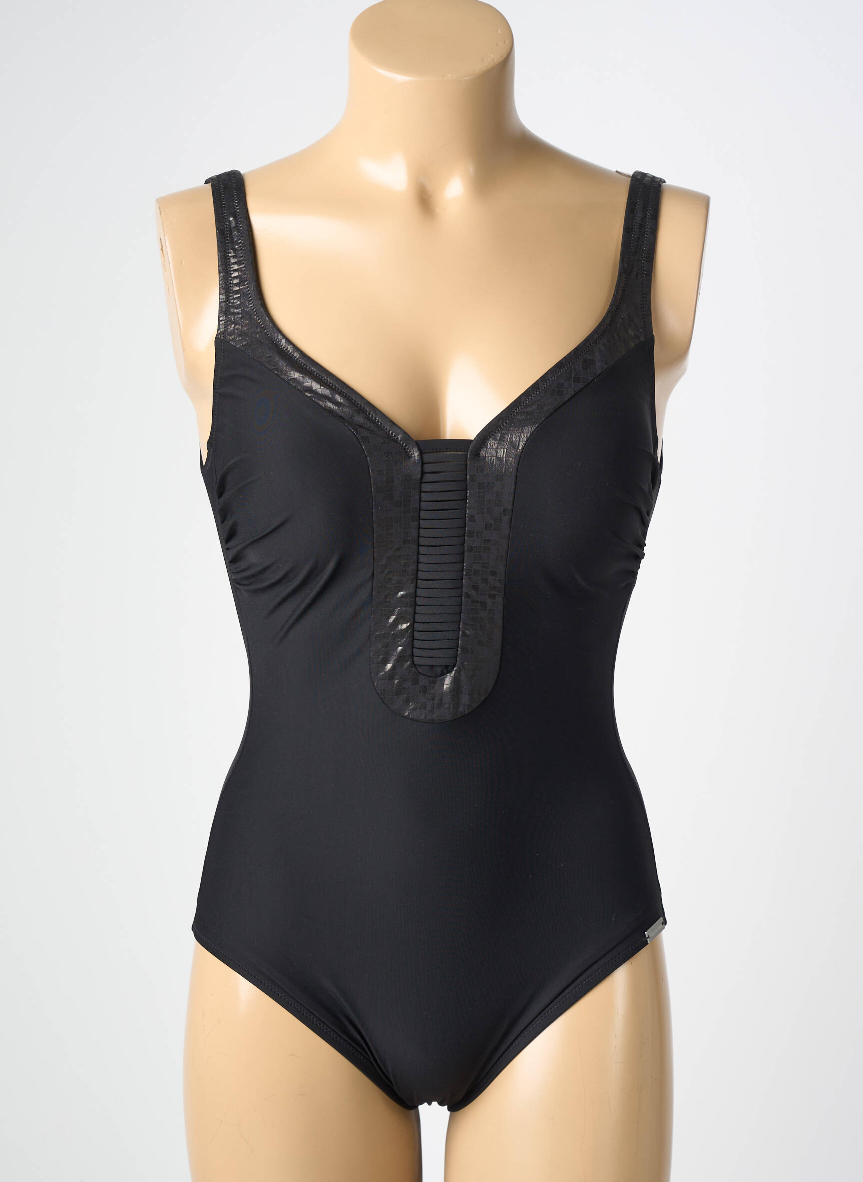 Maillot de bain 1 pièce effet matière satinée haut soutien-gorge moulé noir CHARMLINE femme
