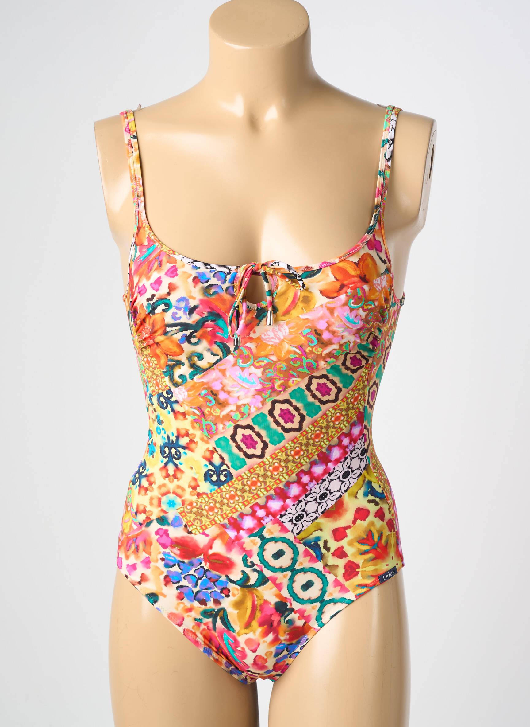 Maillot de bain 1 pièce effet matière satinée haut soutien-gorge moulé orange LIDEA femme