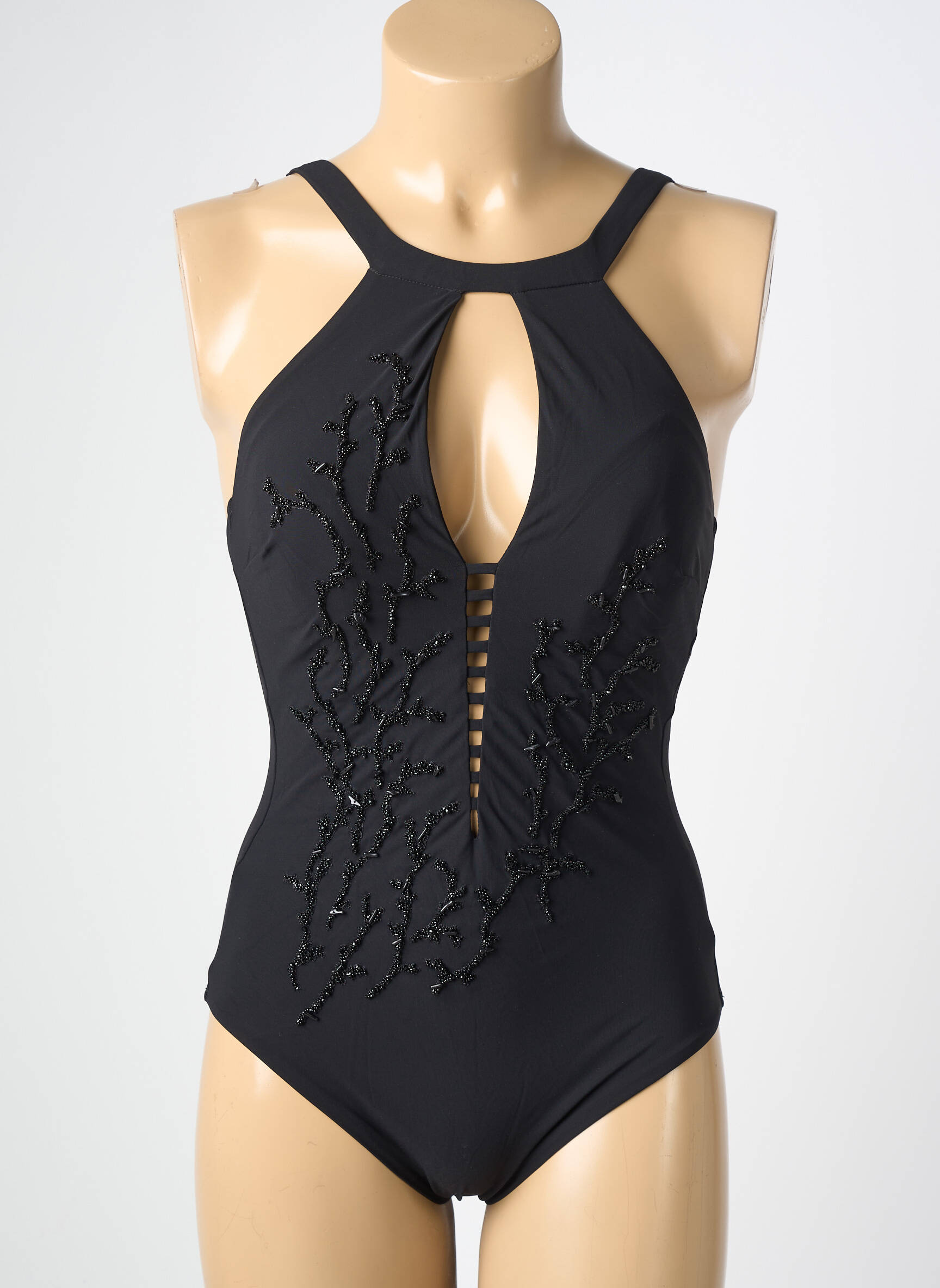 Maillot de bain 1 pièce bretelles élastiquées ajustables haut soutien-gorge moulé noir MARYAN MEHLHORN femme