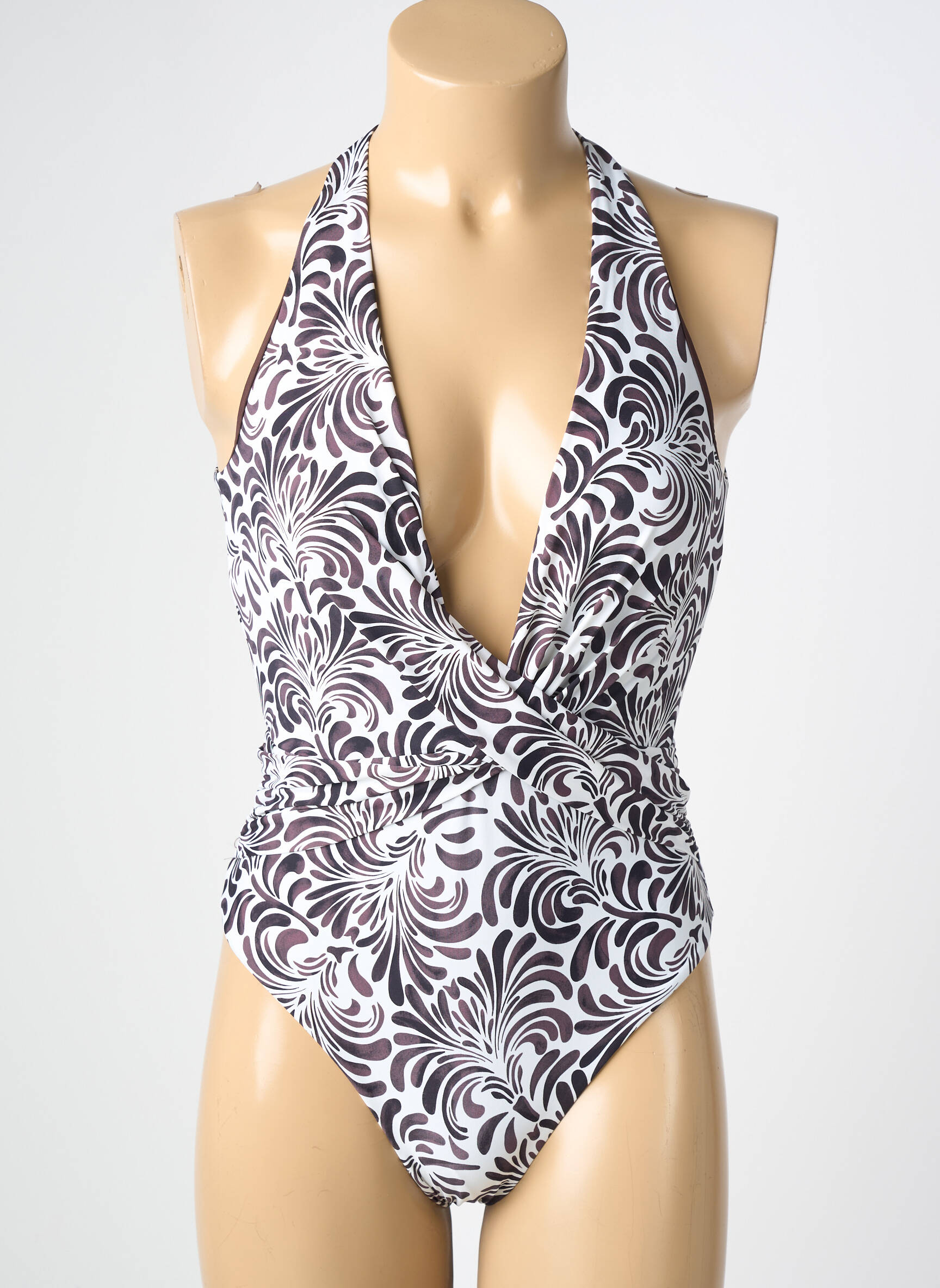 Maillot de bain 1 pièce imprimé fantaisie haut soutien-gorge balconnet marron TWINSET femme
