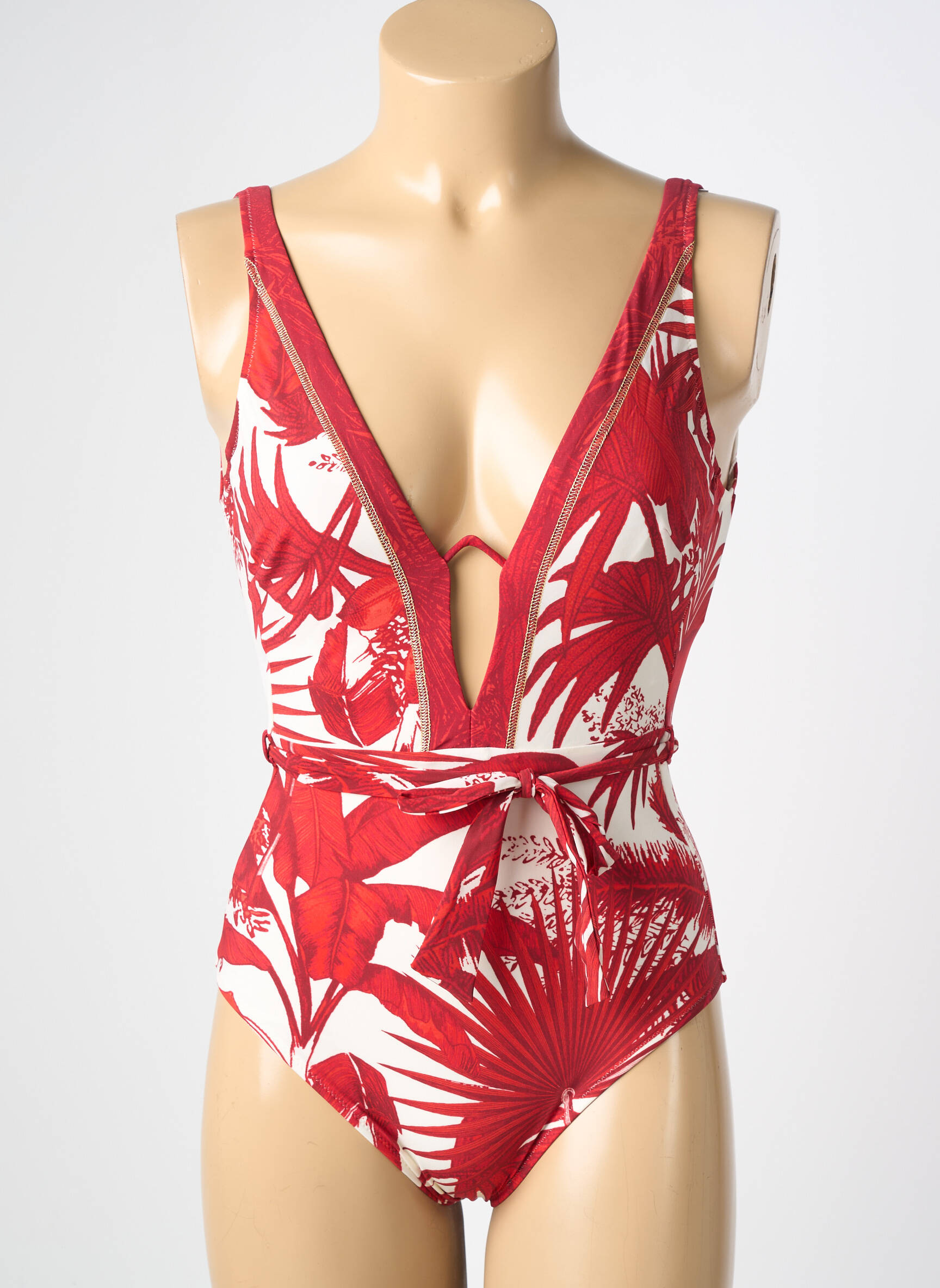 Maillot de bain 1 pièce effet matière satinée haut soutien-gorge emboitant rouge MARYAN MEHLHORN femme