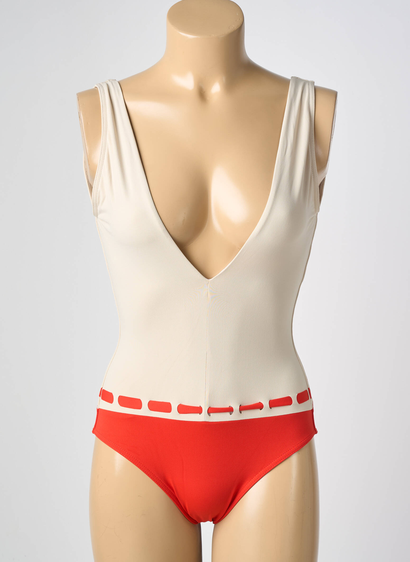 Maillot de bain 1 pièce bretelles élastiquées haut soutien-gorge emboitant rouge IODUS femme