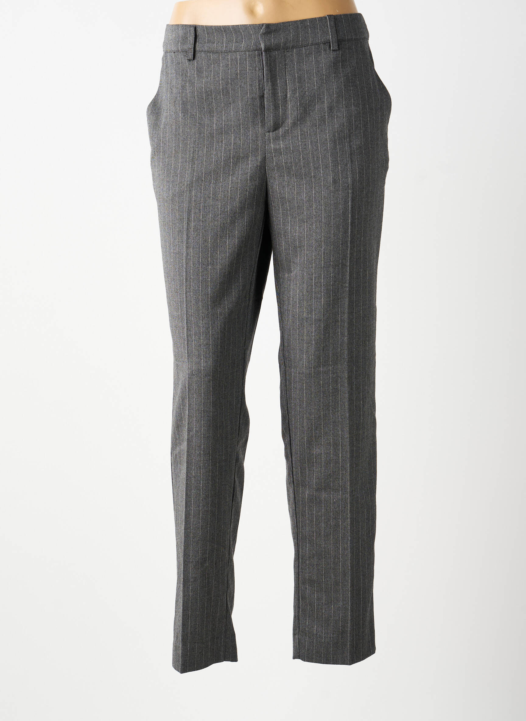 Pantalon chino fermeture zippée sous rabat boutonné taille normale gris CREAM femme