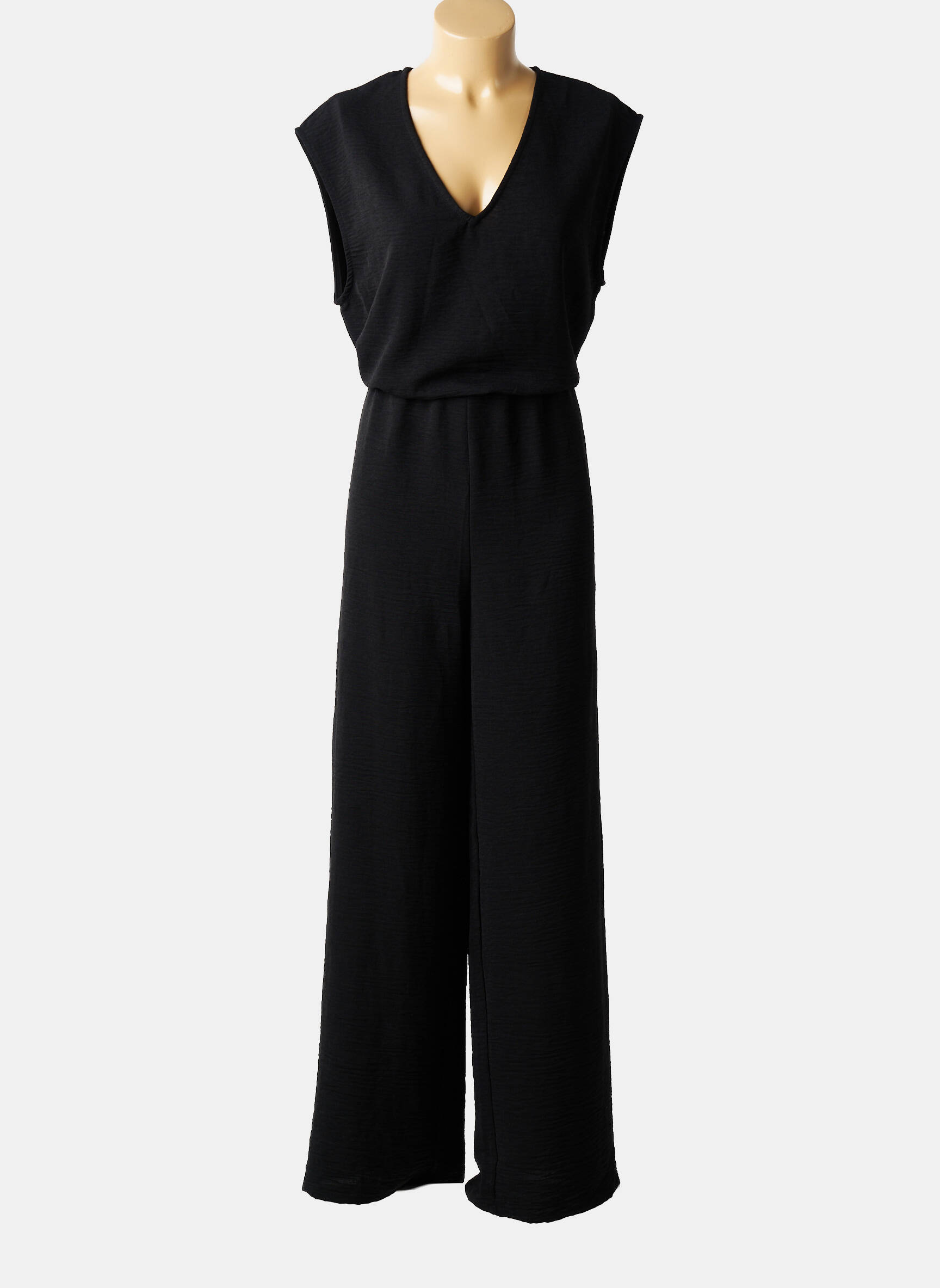 Combi-pantalon tissage crêpe sans manche noir LOSAN femme