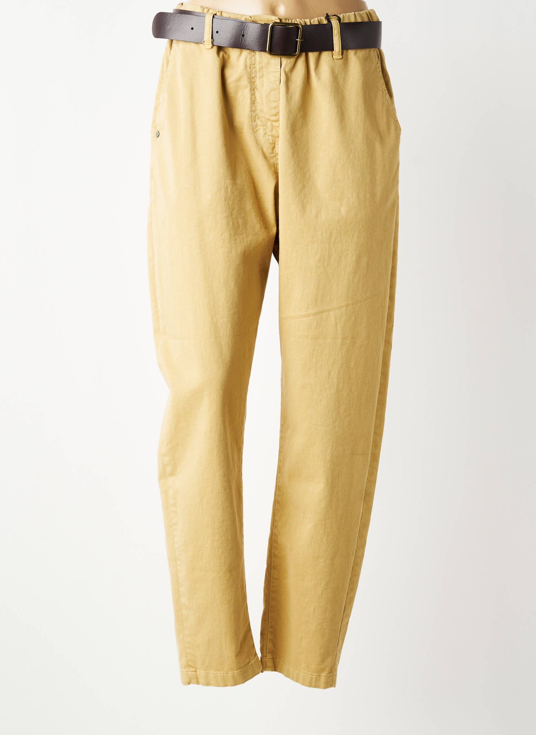 Pantalon droit tissage popeline taille normale beige PLEASE femme