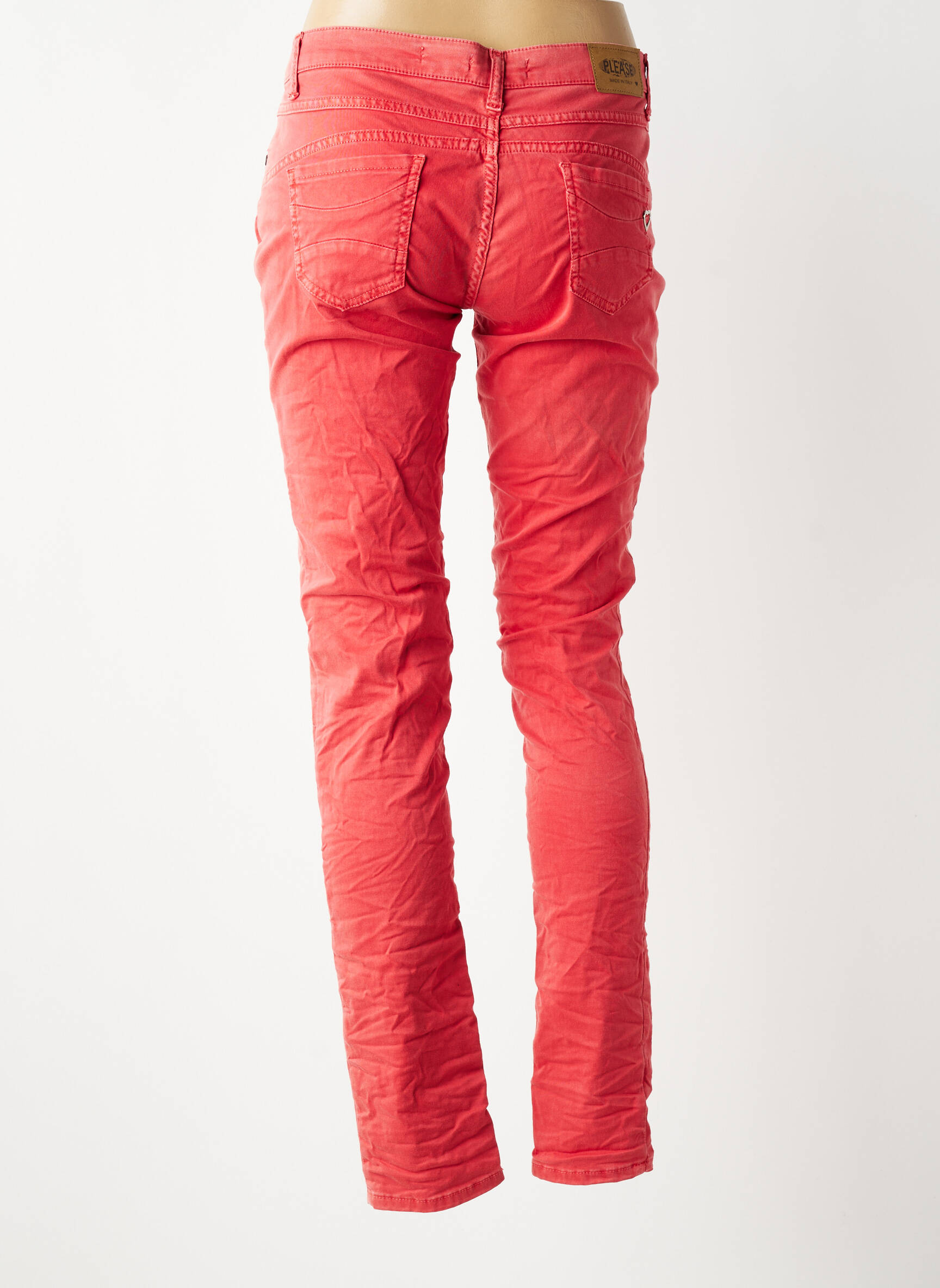 Jeans coupe slim stretch taille normale rouge PLEASE femme